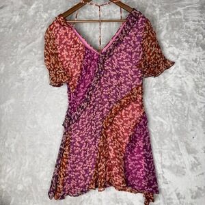 Anthropologie Womens Sheer Floral Patchwork V Neck Halter Dress M